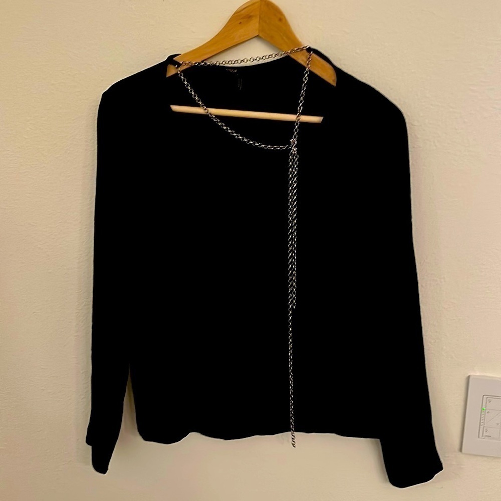 Maje black blouse with gold chain detail size medium
